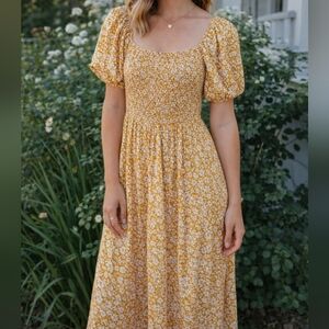Apricot Floral Yellow Maxi Dress